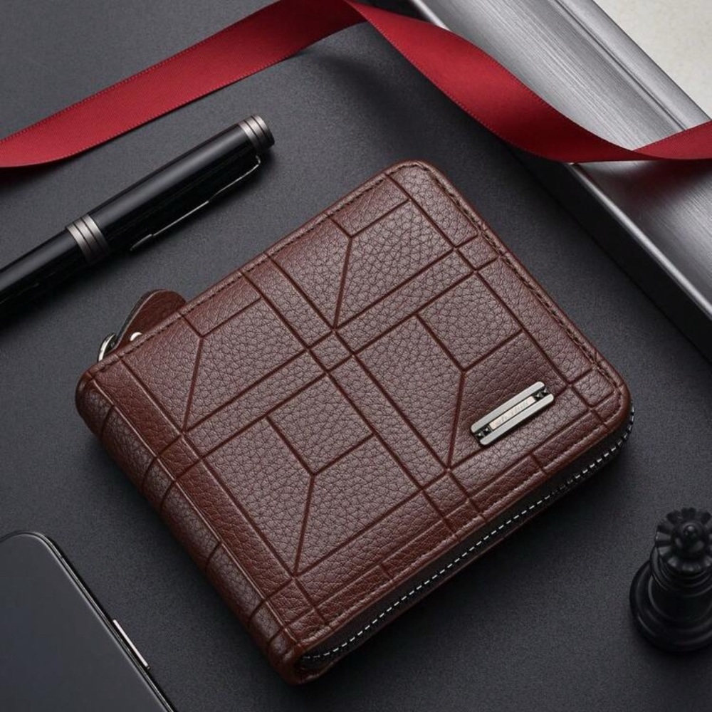 Brown Geometric Leather Wallet